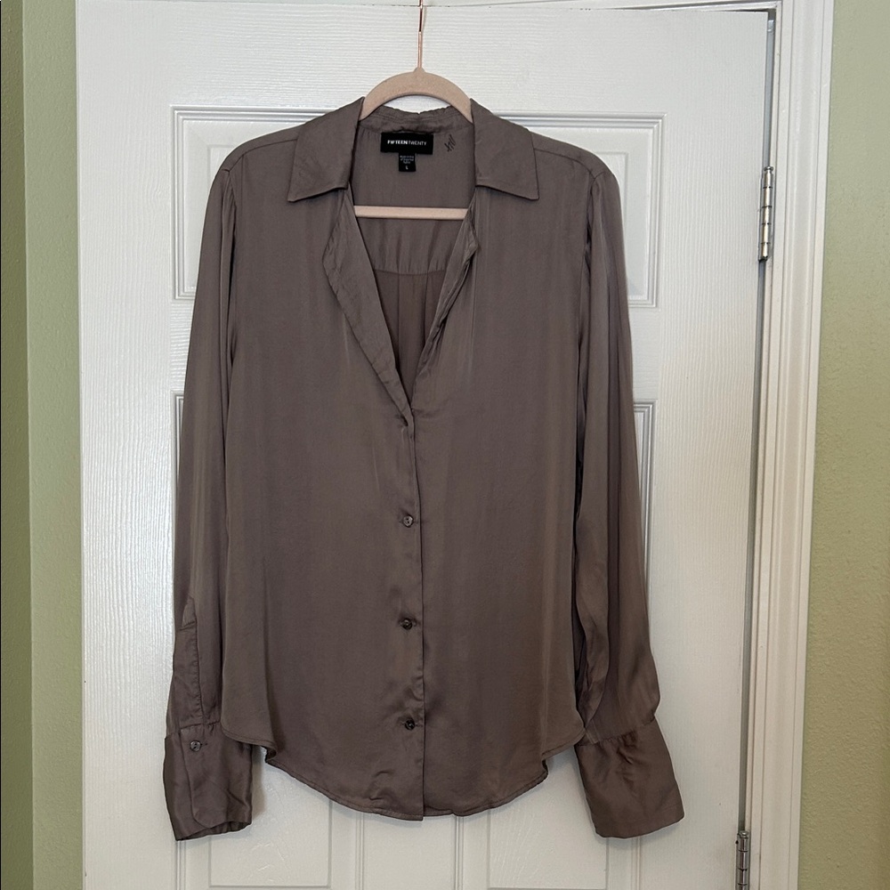 Fifteen Twenty Silky Rayon Button Down Top